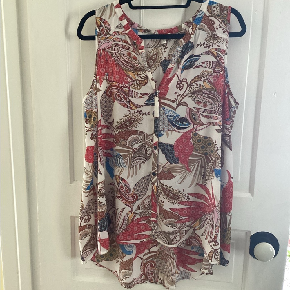 Spense Multicolor Bird Print Sleeveless Blouse